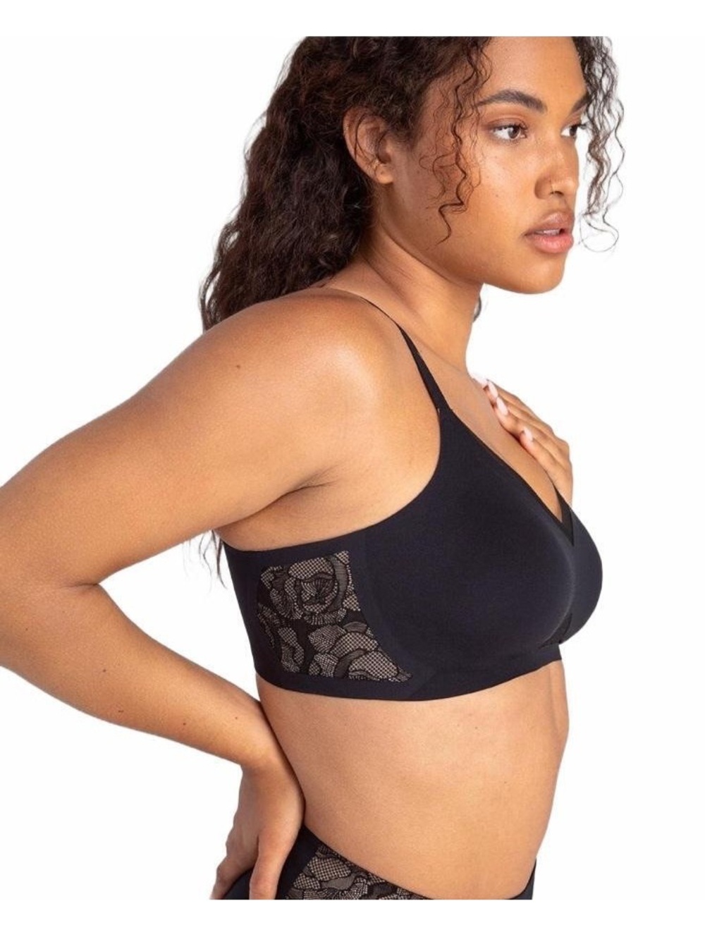 NWT Honeylove CrossOver Lace Wireless Bra Runway Black 34B/C